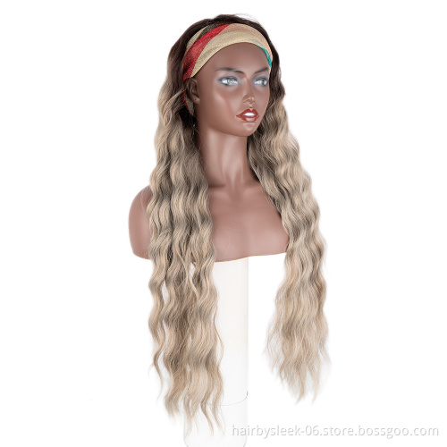 Rebecca color 38 inches long natural High Temperature wholesale hair wigs deep wave synthetic hair headband wig for black women